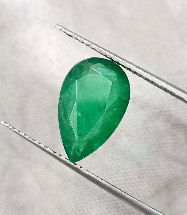 Zambian Emerald 3.05ct Natural Certified Deep Velvet Green Pear Cut Gemstone