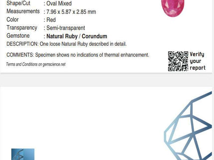 1.20ct Mozambique Ruby, Certified Untreated Gemstone