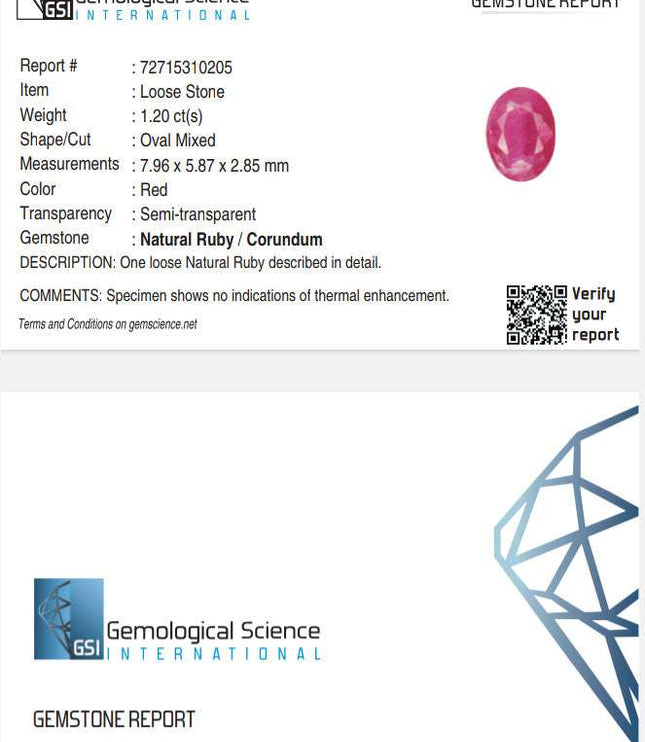 1.20ct Mozambique Ruby, Certified Untreated Gemstone