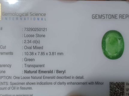 Zambian Emerald 2.34ct Certified Natural Vivid Green Oval Cut Loose Gemstone