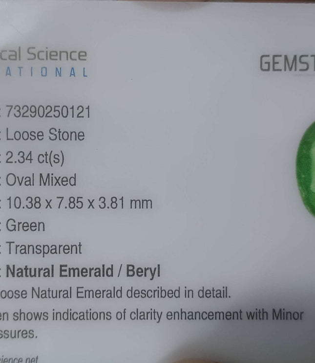 Zambian Emerald 2.34ct Certified Natural Vivid Green Oval Cut Loose Gemstone