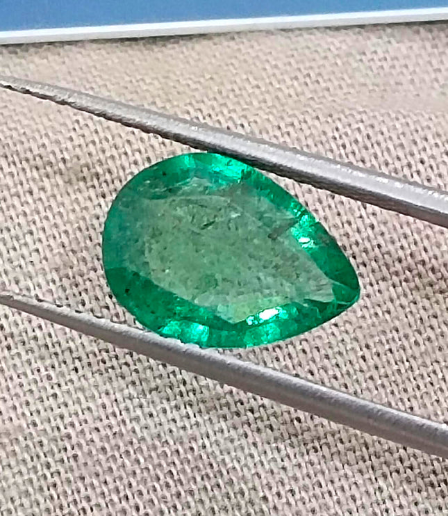 1.81ct Bright Green Zambian Emerald Natural Pear Cut Loose Gemstone