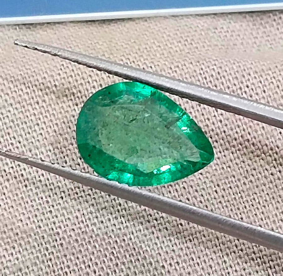 1.81ct Bright Green Zambian Emerald Natural Pear Cut Loose Gemstone