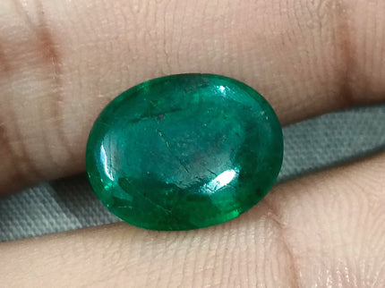 7.15ct Cabochon Cut Vivid Deep Green Natural Zambian Emerald Minor Oiled Loose Gemstone