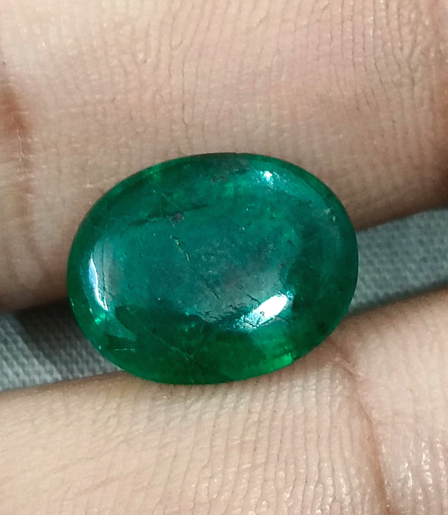 7.15ct Cabochon Cut Vivid Deep Green Natural Zambian Emerald Minor Oiled Loose Gemstone