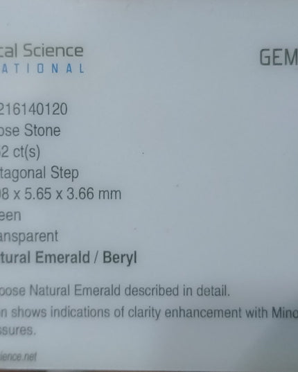GSI Certified 1.52ct Medium Light Green Natural Zambian Emerald Minor Oiled Loose Gemstone