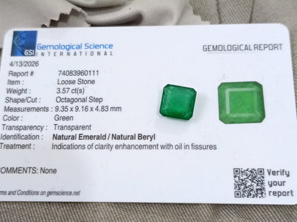 Natural Emerald 3.57ct Certified Deep Velvet Green Octagon Cut Loose Gemstone