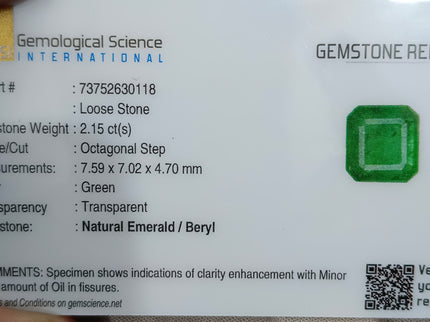 Zambian Emerald 2.15ct Natural Certified Medium Deep Green Octagon Cut Gemstone