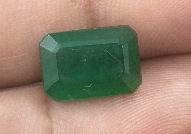 5.29ct Deep Green Emerald Cut Natural Zambian Emerald Moderately Clarity Enhanced Loose Gemstone