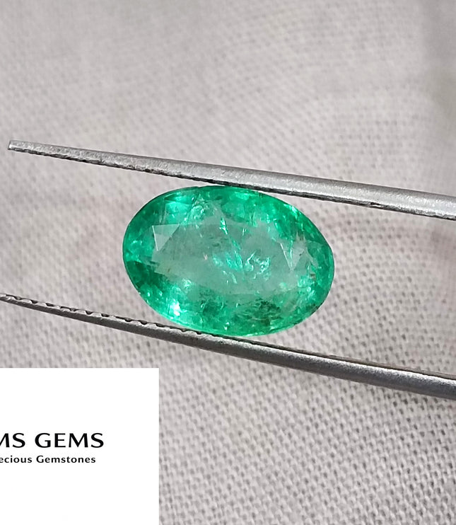 2.57ct Certified Natural Zambian Emerald Neon Green Oval Cut Loose Gemstone