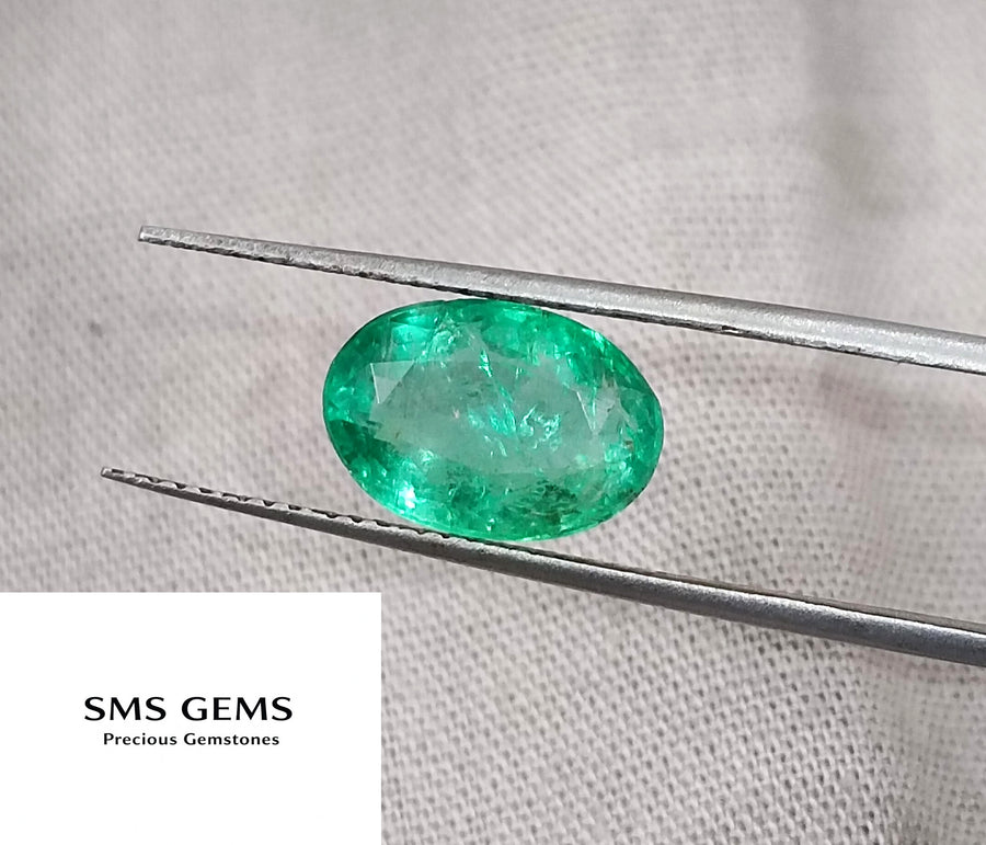 2.57ct Certified Natural Zambian Emerald Neon Green Oval Cut Loose Gemstone