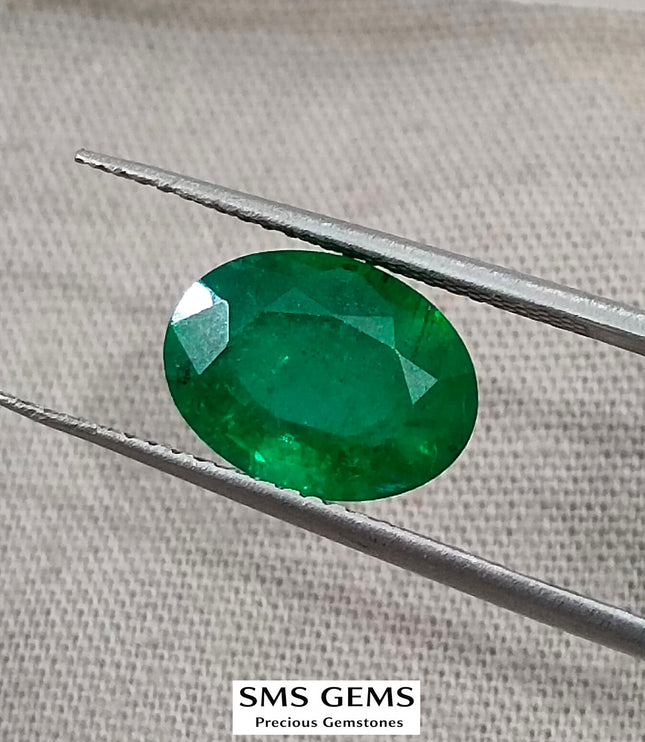 2.63ct Natural Emerald GSI Certified Top Vivid Green Zambian Oval Cut Gemstone