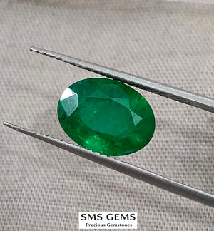 2.63ct Natural Emerald GSI Certified Top Vivid Green Zambian Oval Cut Gemstone