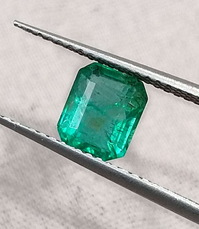 Certified 1.29ct Zambian Natural Emerald, Excellent Luster, Minor Oiled Stone