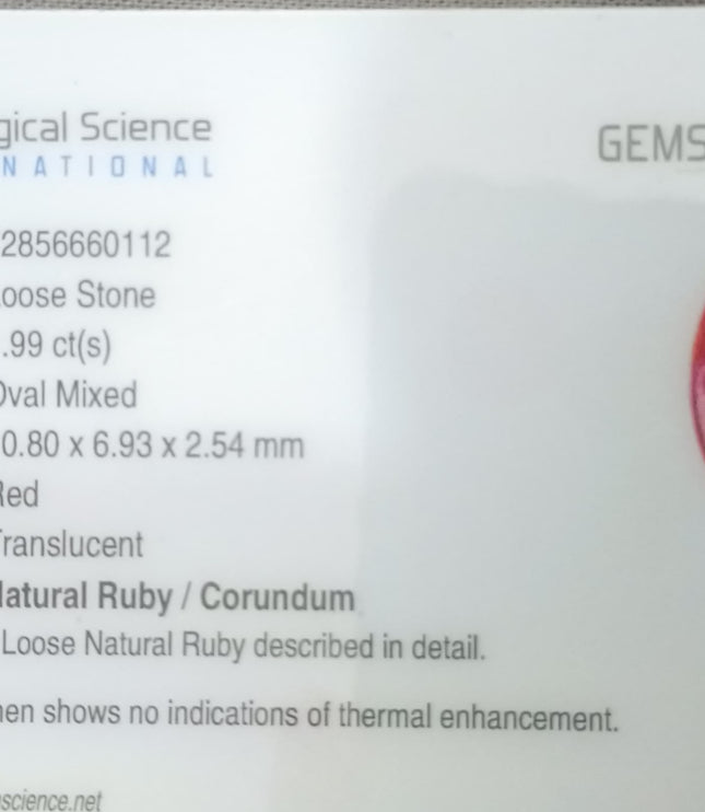 GSI Certified 1.99ct Mozambique Ruby, Natural Untreated Gemstone
