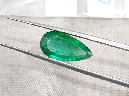 1.81ct Natural Emerald SGL Certified Vivid Velvet Green Zambia Pear Cut Stone