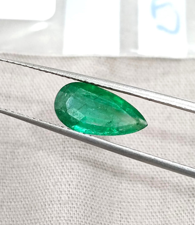 1.81ct Natural Emerald SGL Certified Vivid Velvet Green Zambia Pear Cut Stone