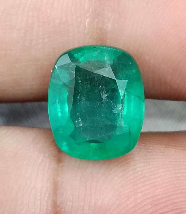 Natural Zambian Emerald 6.28ct Big Size Cushion Cut Medium Deep Green Loose Gemstone