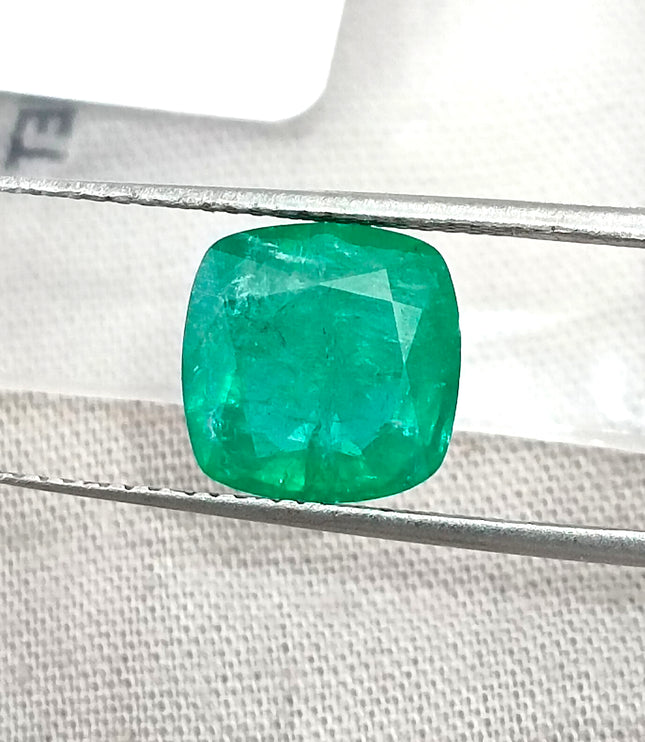 2.79ct Emerald Natural Spring Green GSI Certified Cushion Cut Loose Gemstone