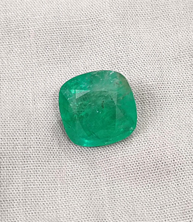 Natural Emerald 14.42ct Certified Medium Deep Bright Green Cushion Cut Gemstone