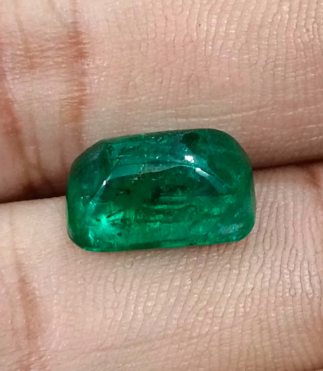 Zambian Emerald 5.88ct Certified Natural Sugarloaf Cut Vivid Green Gemstone