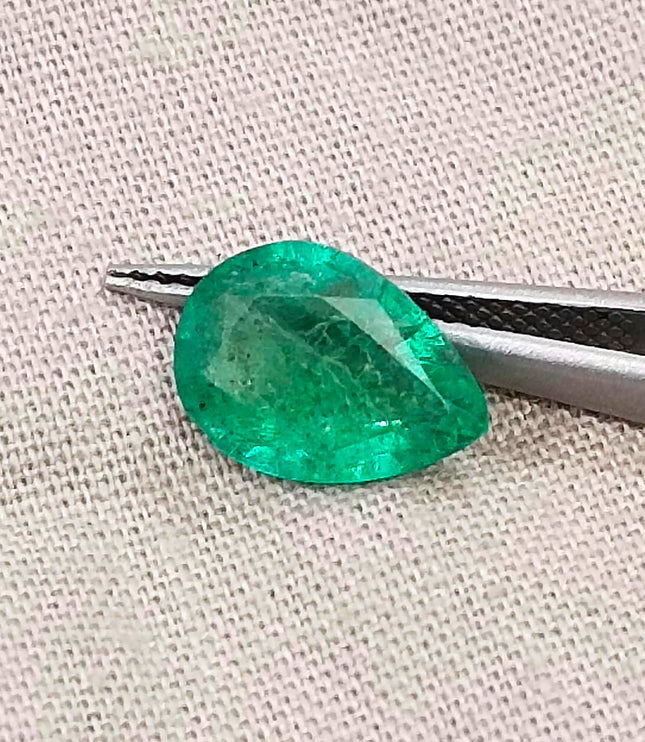 1.81ct Bright Green Zambian Emerald Natural Pear Cut Loose Gemstone
