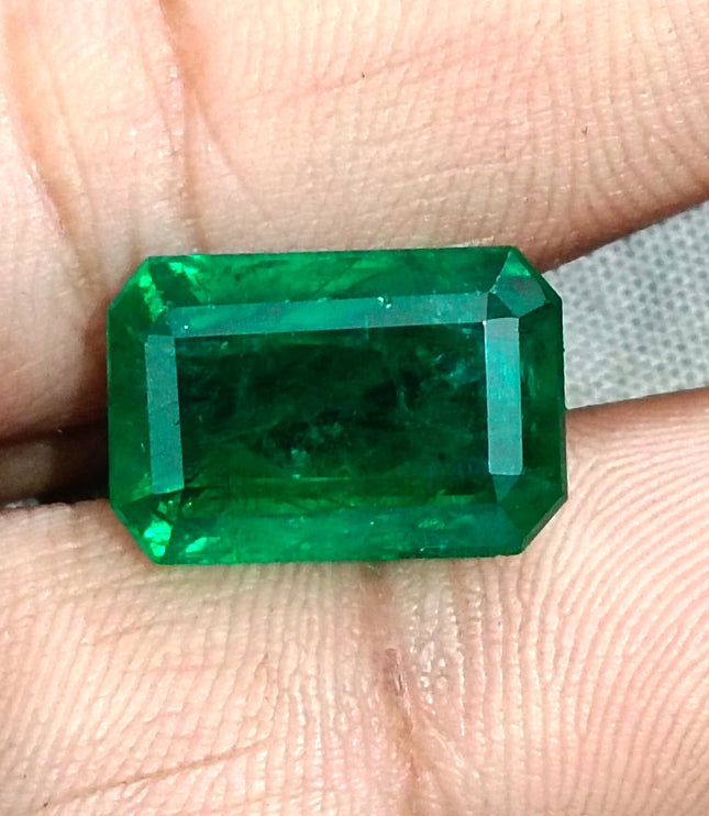 Huge Emerald Natural 11.10ct Certified Zambian Vivid Deep Green Octagon Cut Gemstone