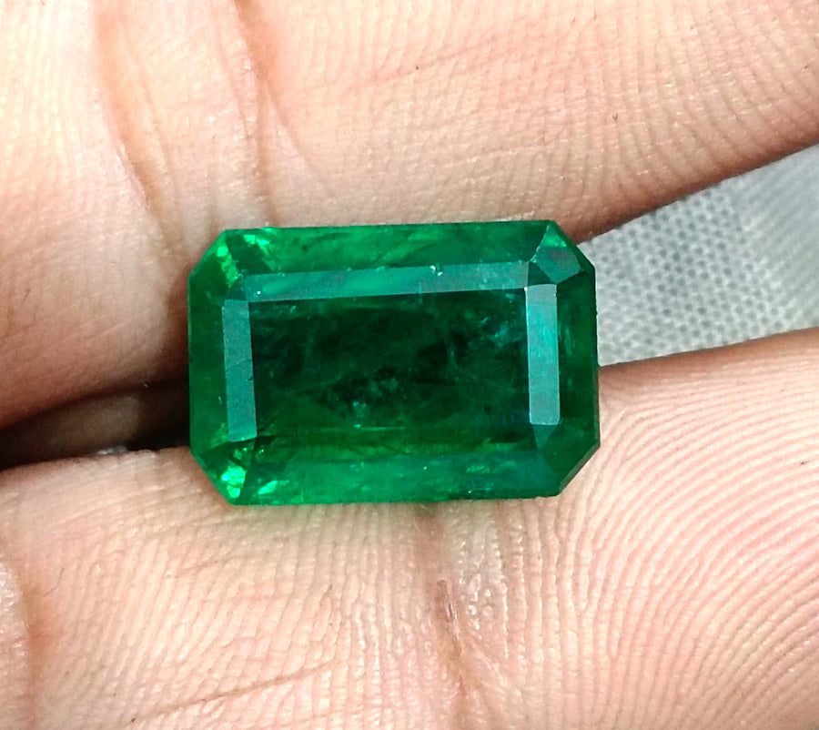 11.10ct Zambian Emerald Vivid Deep Green Octagon Cut Natural Gemstone