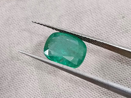 2.41ct Zambian Emerald GSI Certified Medium Green Cushion Cut Loose Gemstone