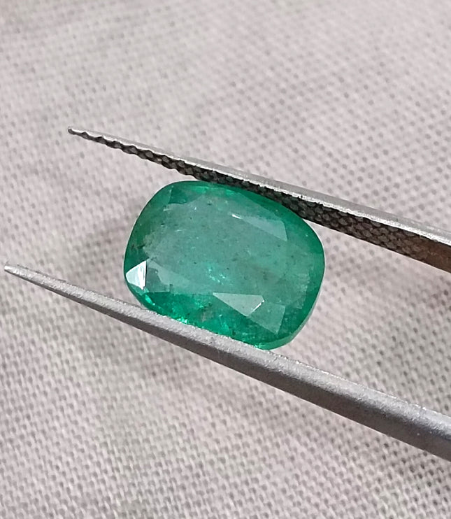 2.41ct Zambian Emerald GSI Certified Medium Green Cushion Cut Loose Gemstone