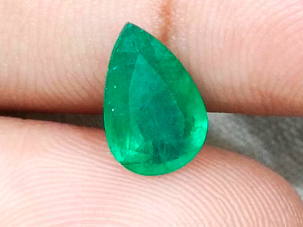1.77ct Natural Emerald Pure Medium Deep Velvet Green Zambian Pear Cut Loose Gemstone
