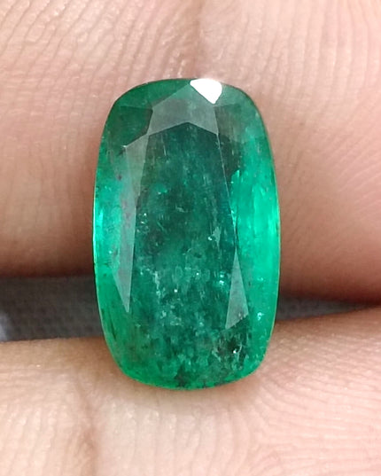 3.99ct Natural Zambian Emerald, Deep Green Cushion Cut Minor Oiled Loose Gemstone.