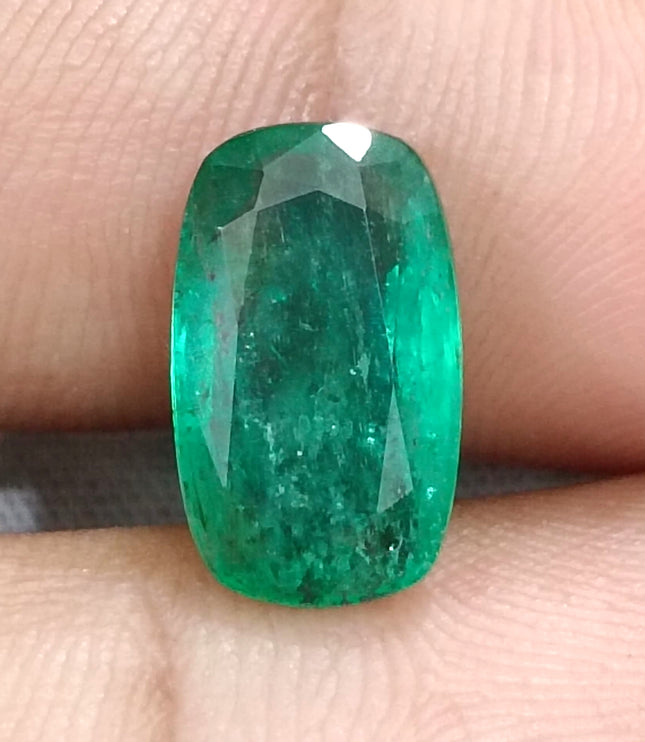 Natural Zambian Emerald 3.99ct Deep Green Cushion Cut Loose Gemstone