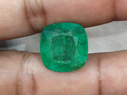 Natural Emerald 14.42ct Certified Medium Deep Bright Green Cushion Cut Gemstone