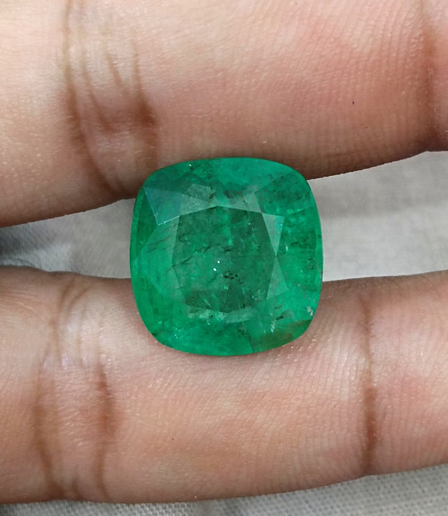 Natural Emerald 14.42ct Certified Medium Deep Bright Green Cushion Cut Gemstone