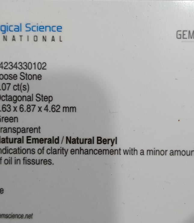 2.07ct Natural Emerald GSI Certified Blue Green Octagon Cut Gemstone