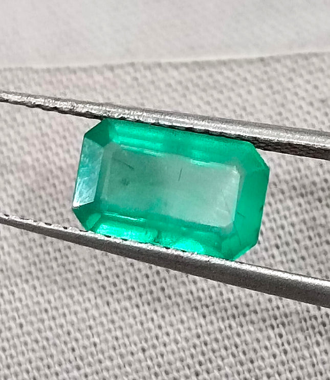 Certified 1.52ct Natural Zambian Emerald Stone Medium Green Octagon Cut Gemstone