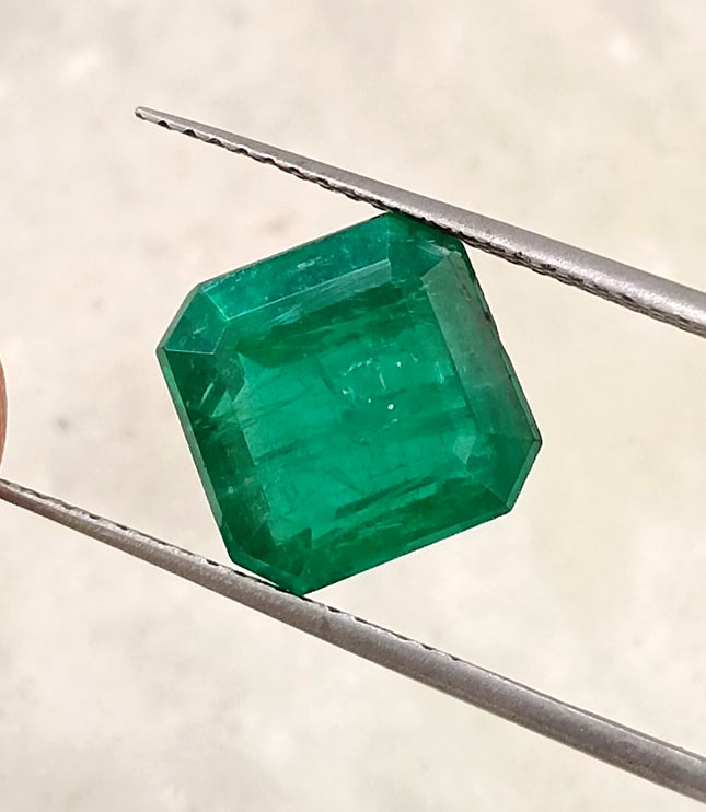 4.78ct Exceptional Top Vivid Green Zambian Emerald, Certified Natural Octagon Cut Loose Gemstone