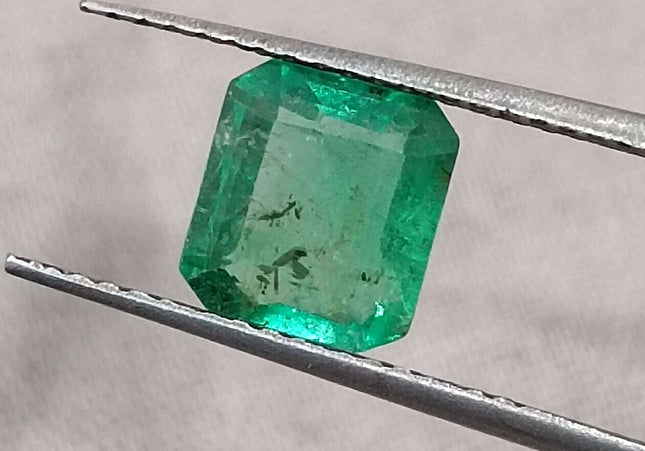 GSI Certified 1.51ct Medium Green Emerald Cut Natural Zambian Emerald Minor Oiled Loose Gemstone
