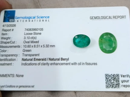 Russian Emerald 3.10ct Natural Sea Green Oval Cut Loose Gemstone