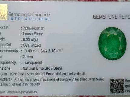 Natural Emerald 6.23ct Certified Zambian Origin Medium Deep Green Gemstone