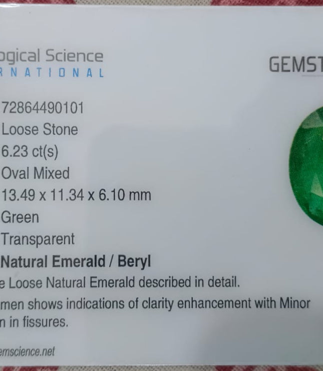Natural Emerald 6.23ct Certified Zambian Origin Medium Deep Green Gemstone