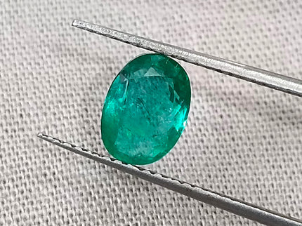 Certified 1.26ct Natural Zambian Emerald Medium Bright Green Oval Cut Loose Gemstone