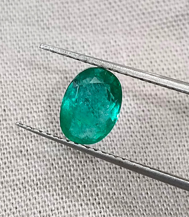 Certified 1.26ct Natural Zambian Emerald Medium Bright Green Oval Cut Loose Gemstone