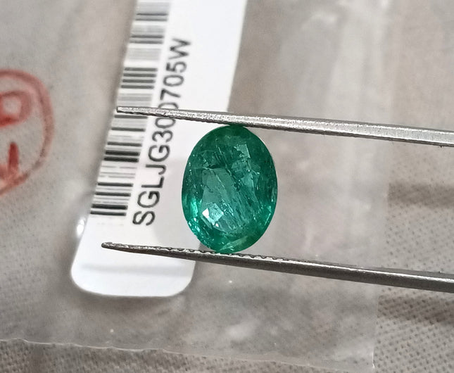1.82ct Natural Emerald Medium Green SGL Certified Oval Cut Loose Gemstone
