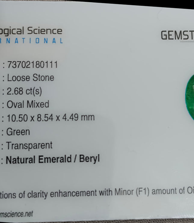 Zambian Emerald 2.68ct Vivid Green Certified Natural Oval Cut Loose Stone