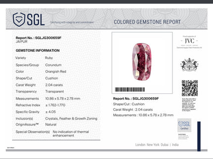 2.04ct Unheated Natural Ruby Wine Red SGL Certified Mozambique Cushion Cut Loose Stone