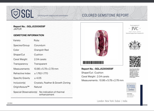 2.04ct Unheated Natural Ruby Wine Red SGL Certified Mozambique Cushion Cut Loose Stone