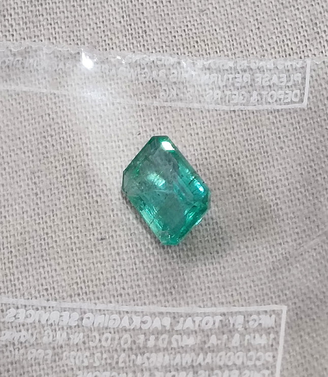 1.38ct Natural Emerald SGL Certified Zambian Medium Slightly Bluish Green Octagon Gemstone