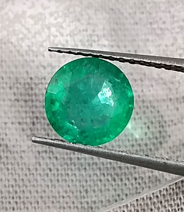 Zambian Emerald 1.00ct Certified Natural Medium Bright Shamrock Green Round Cut Gemstone